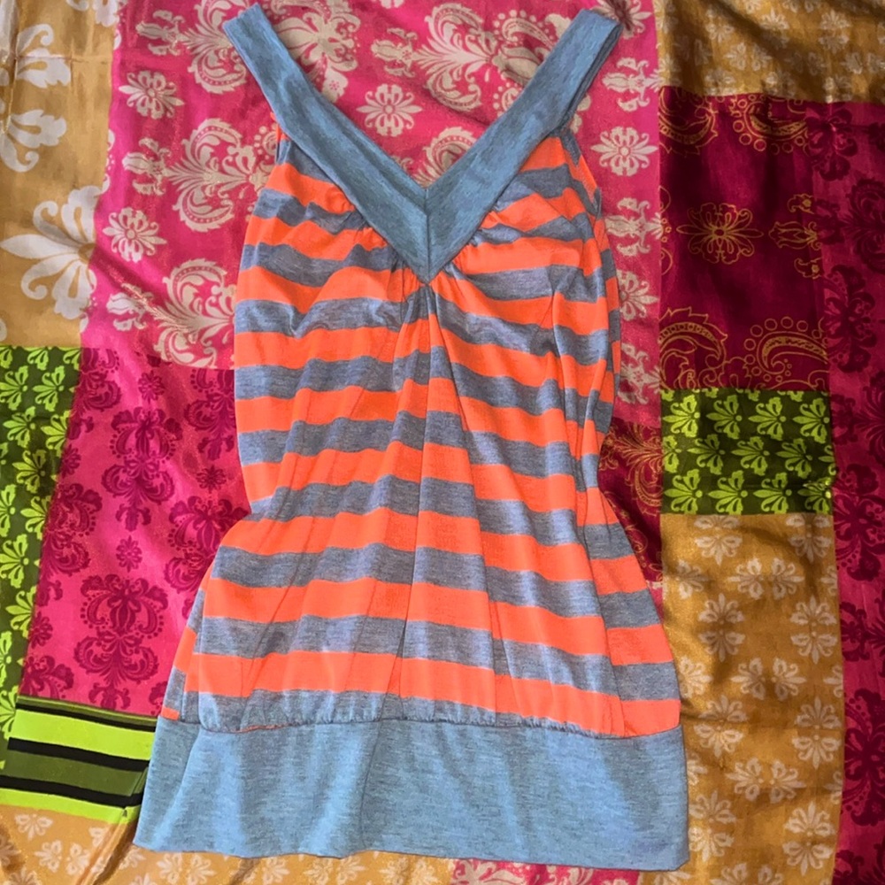 orange and grey striped top